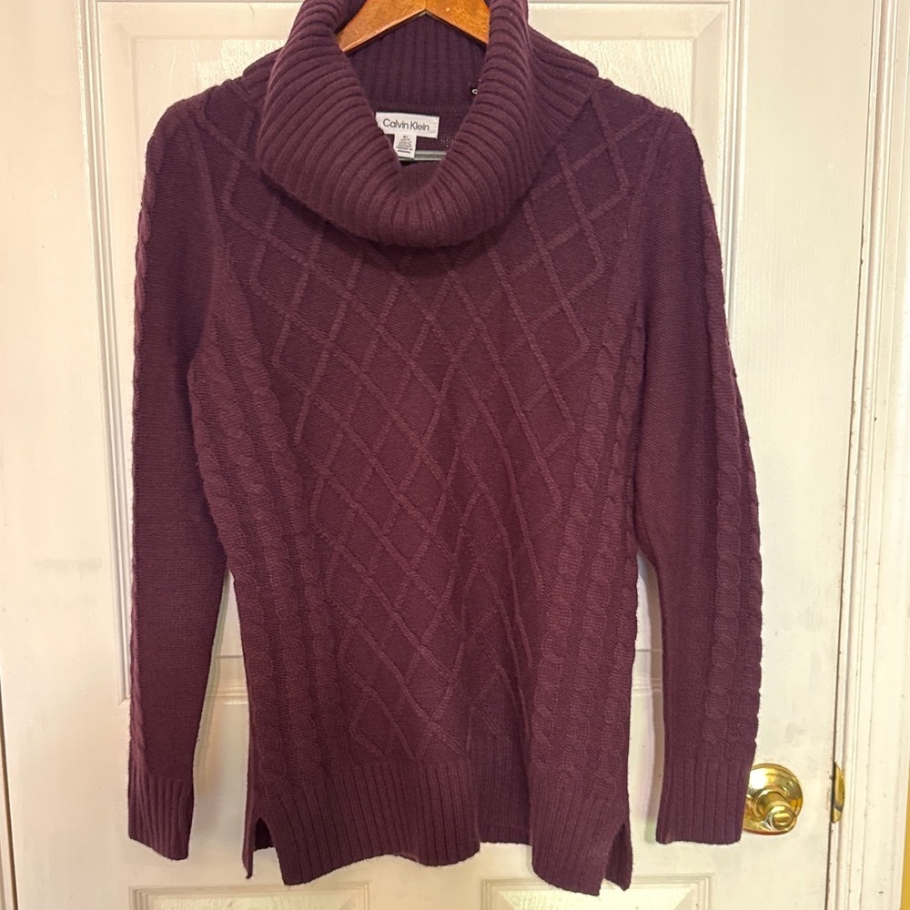 Calvin Klein Womens Cowl Neck Cable Knit Sweater Purple M9XS6704 Size S‎